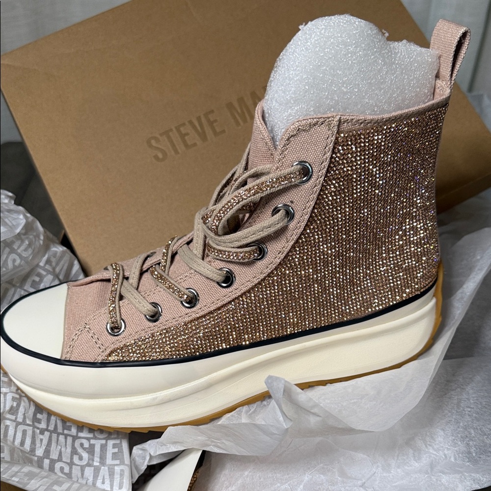 Steve Madden Women's Glitter High-Top Sneakers - Beige